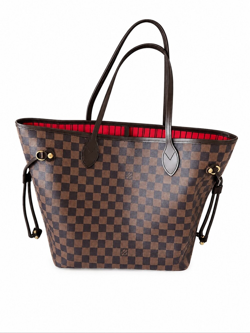 Louis Vuitton Damier Ebene Neverfull Tote - Brown with Red Interior